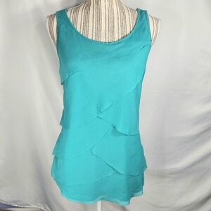 Ann Taylor Loft Green Asymmetrical Tiered Front Sleeveless Top Size Small